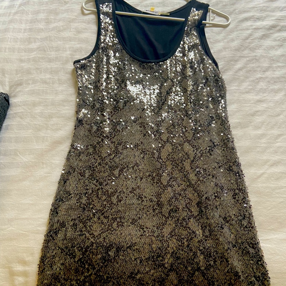 Calvin Klein sequined silver and black tank dress